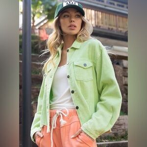 New! POL Lime Corduroy Distressed Hem Jacket